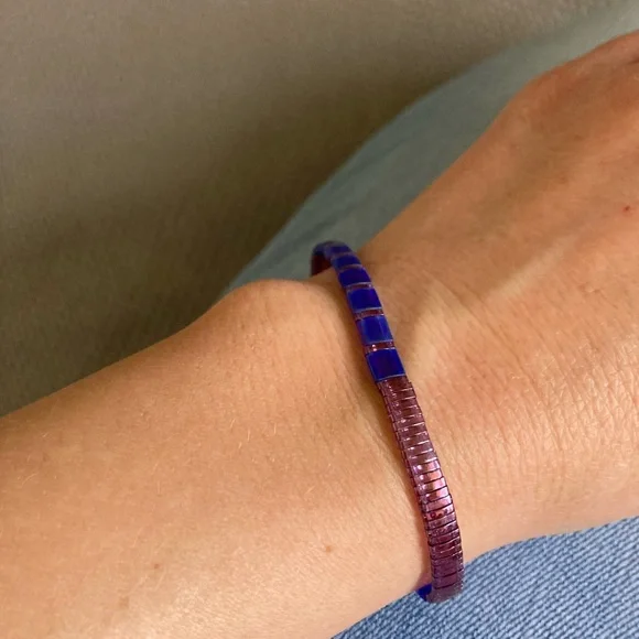 Vibrant Handmade Purple and Blue Tila Beaded Bracelet - Picture 4 of 10